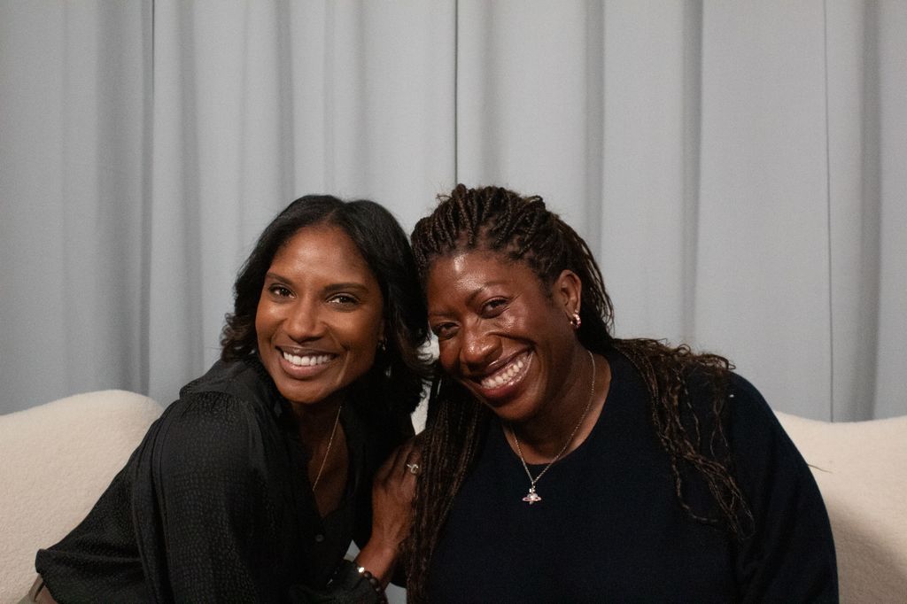 two women in a podcast studio