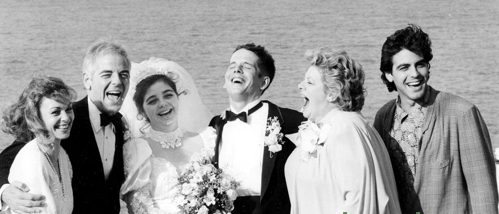 Ada Clooney (3L) on her wedding day in 1987 with family including George (R) 