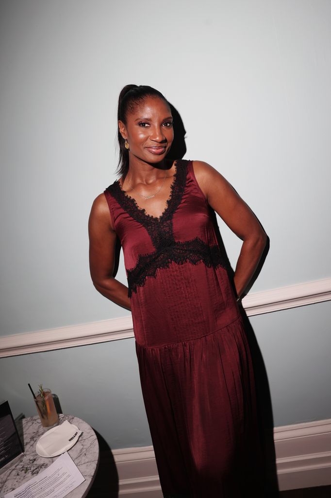 Denise Lewis posing for HELLO!'s Power List party in London 